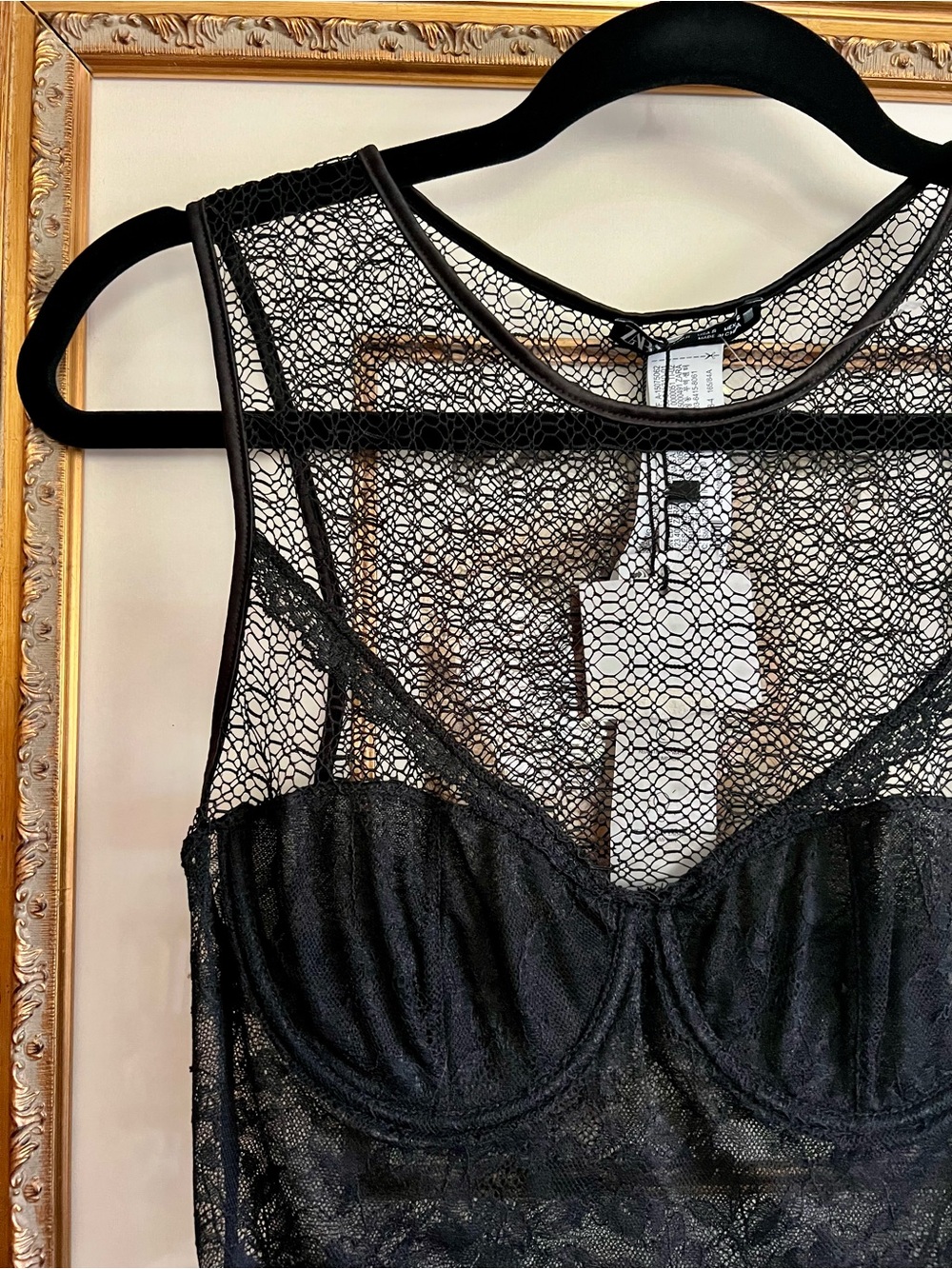ORSEUND IRIS Style Black Sheer Lace Bodysuit with Underwire